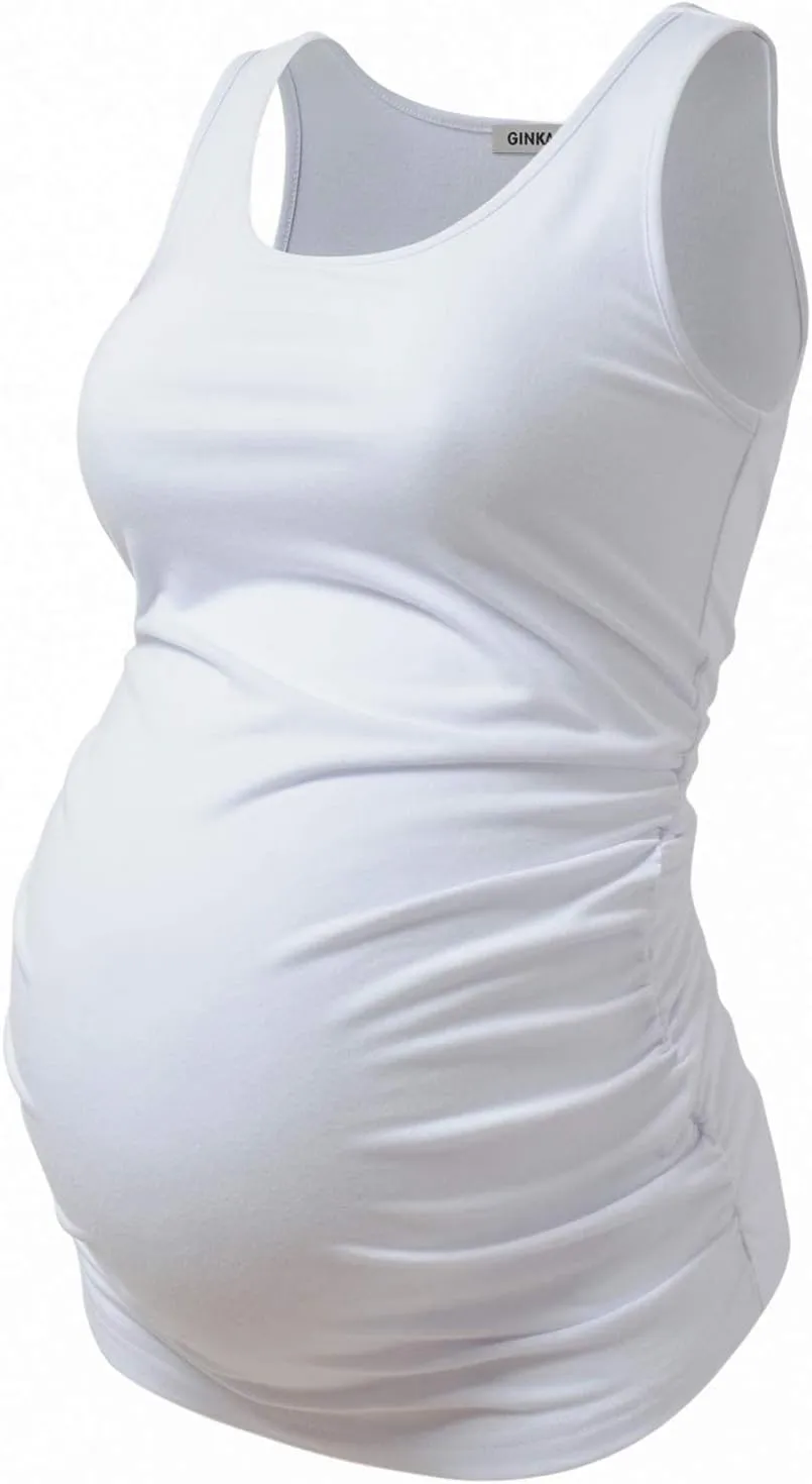 GINKANA Maternity Tank Tops Sleeveless Ruched Basic Tops Maternity Shirt Vest Mama Clothes
