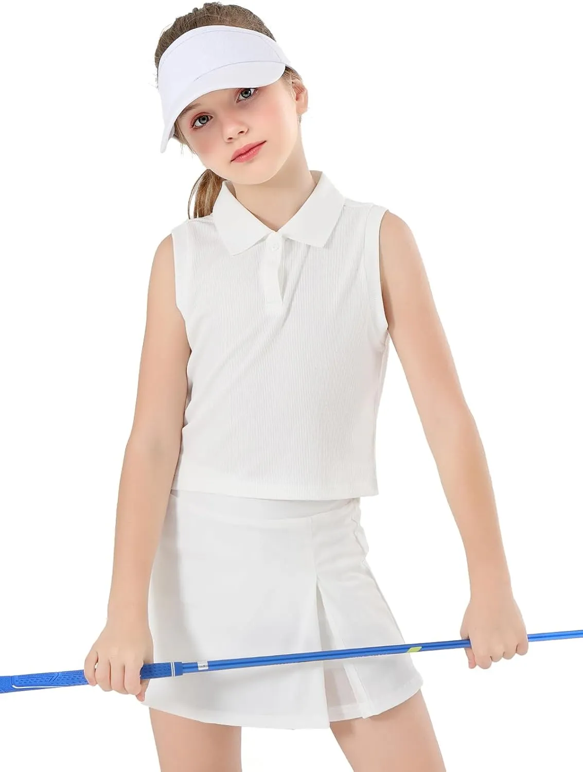 Girls Crop Tops Sleeveless Polo Shirts Athletic Tank Tops Golf Tennis T-Shirts with Collared Quick Dry Casual