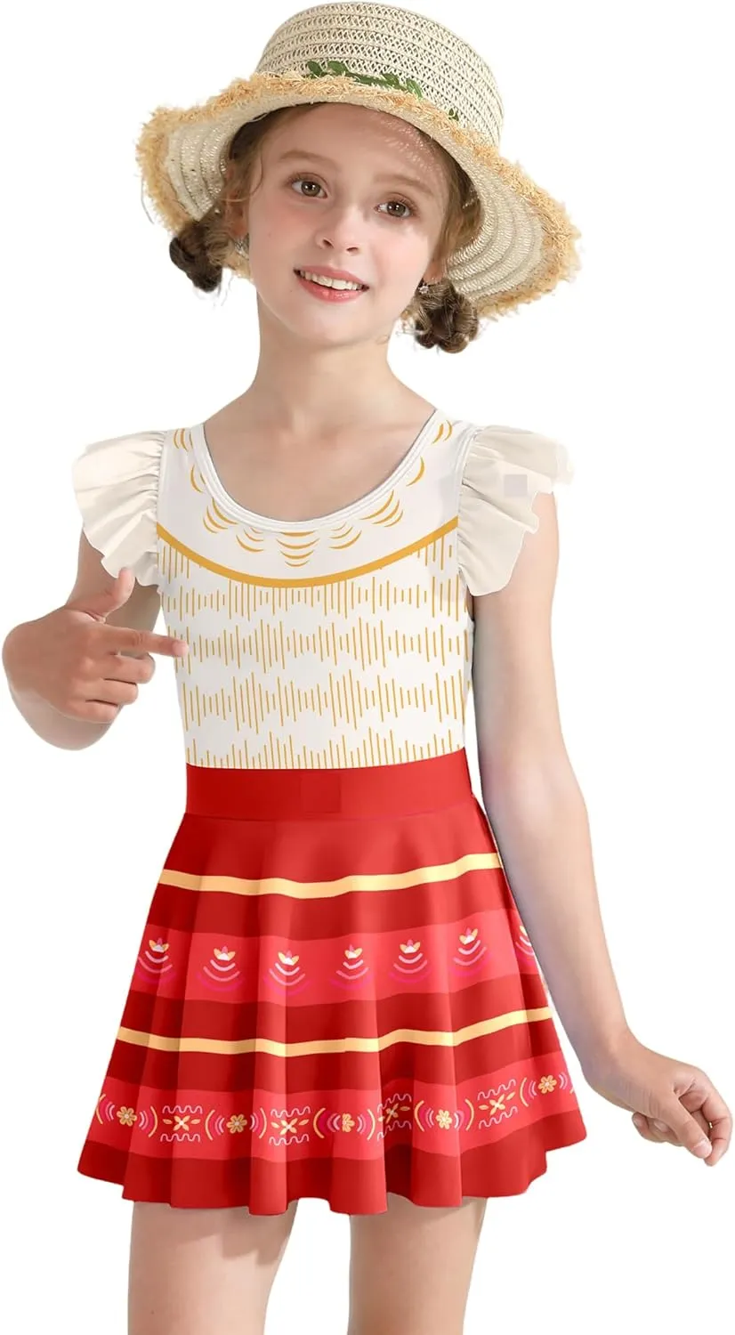 Girls One Piece Swimsuits with Skirt UPF 50  Floral Bright Bathing Suits for 3-10 Years