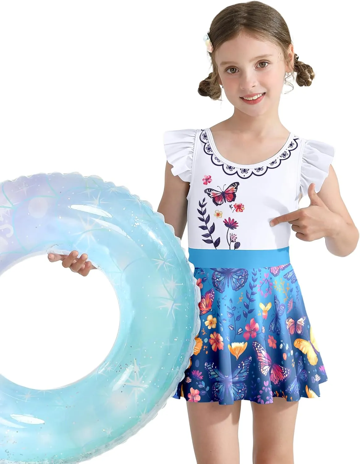 Girls One Piece Swimsuits with Skirt UPF 50  Floral Bright Bathing Suits for 3-10 Years