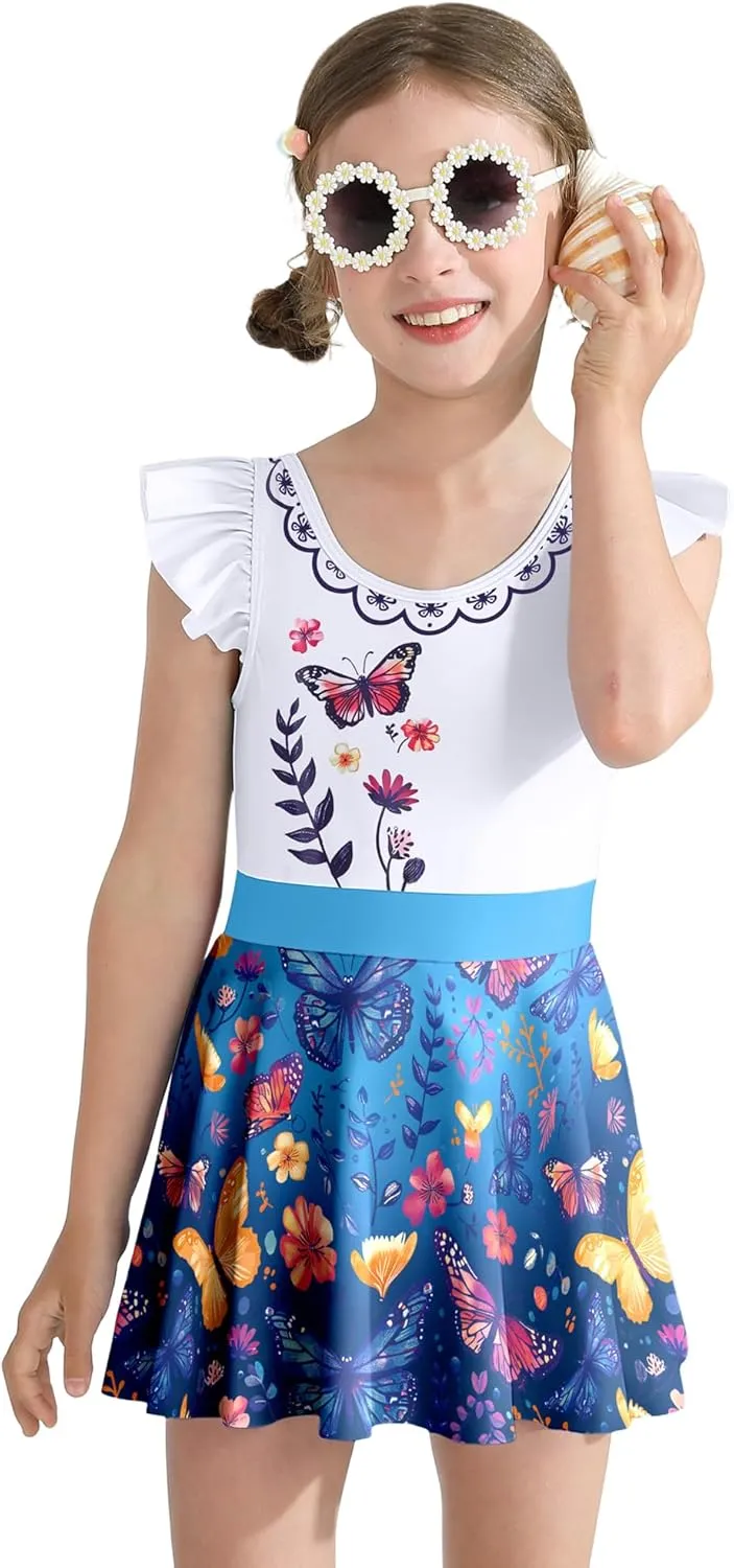 Girls One Piece Swimsuits with Skirt UPF 50  Floral Bright Bathing Suits for 3-10 Years