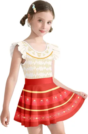 Girls One Piece Swimsuits with Skirt UPF 50  Floral Bright Bathing Suits for 3-10 Years