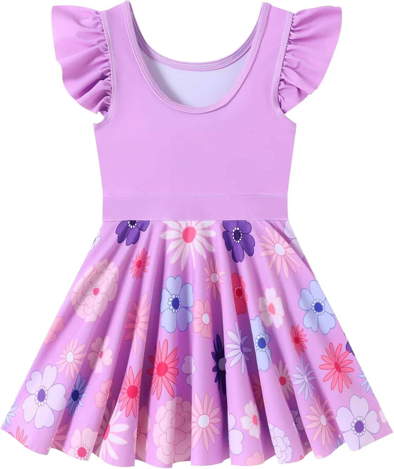 Girls One Piece Swimsuits with Skirt UPF 50  Floral Bright Bathing Suits for 3-10 Years