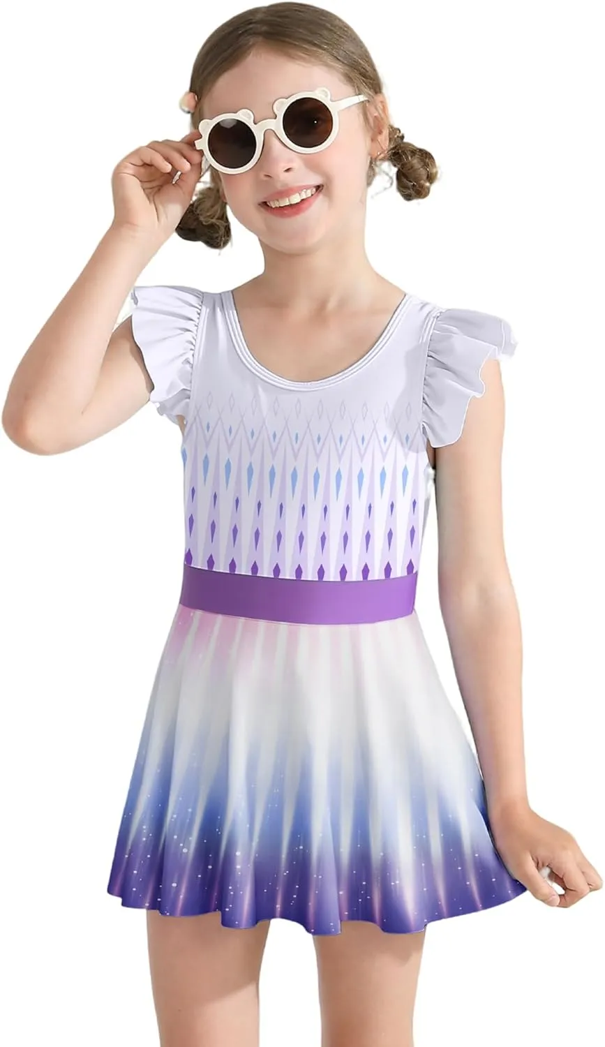 Girls One Piece Swimsuits with Skirt UPF 50  Floral Bright Bathing Suits for 3-10 Years