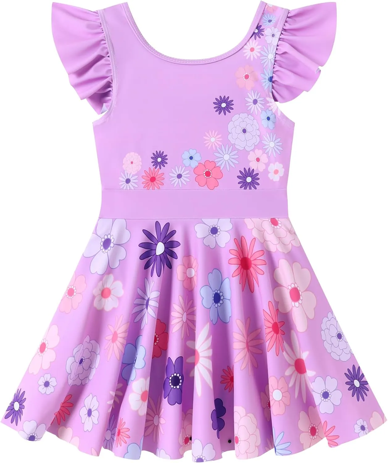 Girls One Piece Swimsuits with Skirt UPF 50  Floral Bright Bathing Suits for 3-10 Years