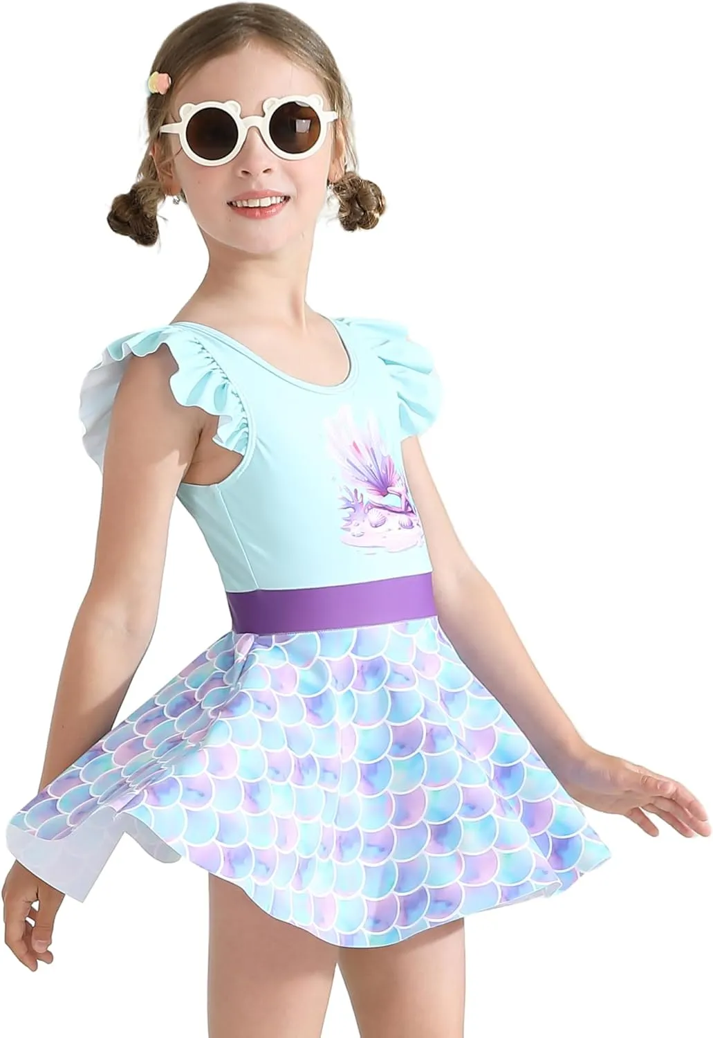 Girls One Piece Swimsuits with Skirt UPF 50  Floral Bright Bathing Suits for 3-10 Years