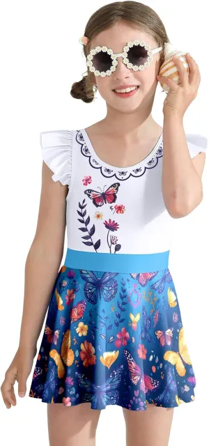 Girls One Piece Swimsuits with Skirt UPF 50  Floral Bright Bathing Suits for 3-10 Years