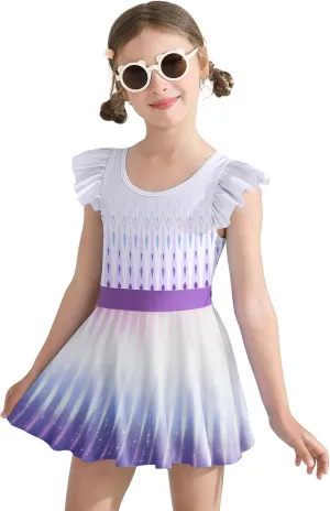 Girls One Piece Swimsuits with Skirt UPF 50  Floral Bright Bathing Suits for 3-10 Years