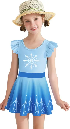 Girls One Piece Swimsuits with Skirt UPF 50  Floral Bright Bathing Suits for 3-10 Years