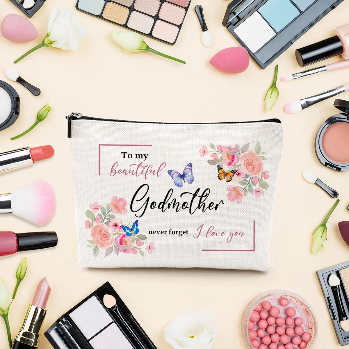 Godmother Gift - Floral Makeup Bag for Birthday, Mother's Day, Christmas - Travel Accessories Zipper Organizer