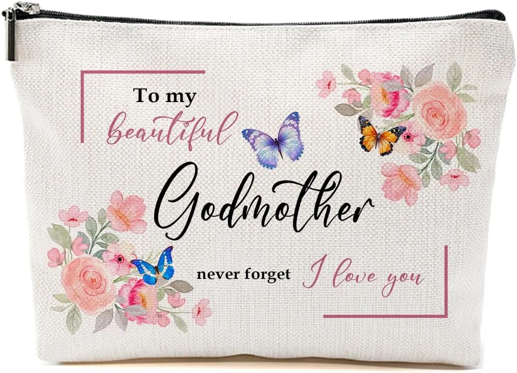 Godmother Gift - Floral Makeup Bag for Birthday, Mother's Day, Christmas - Travel Accessories Zipper Organizer
