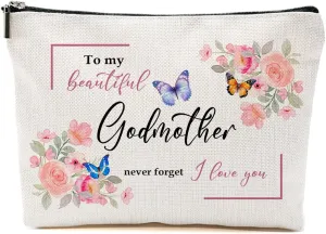Godmother Gift - Floral Makeup Bag for Birthday, Mother's Day, Christmas - Travel Accessories Zipper Organizer