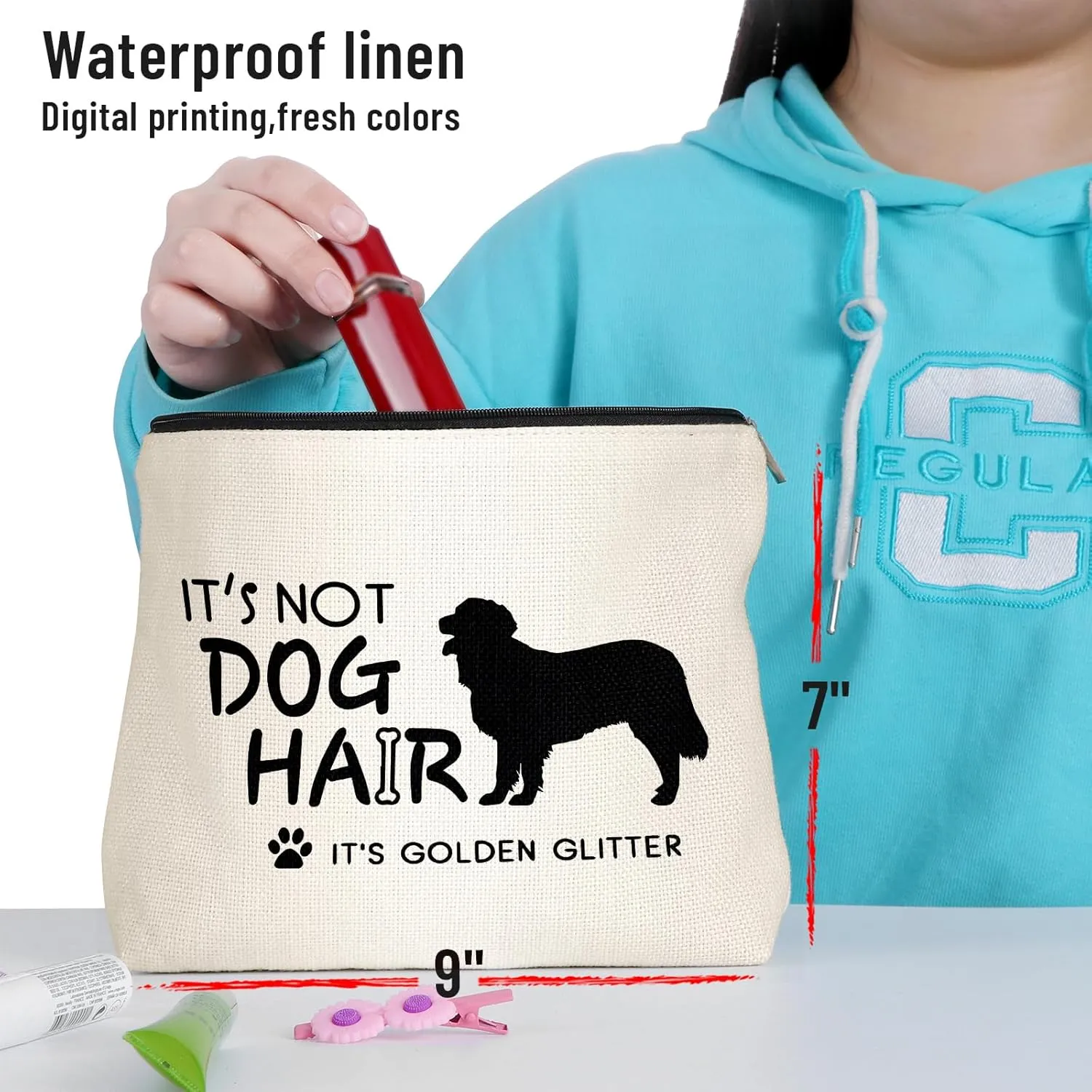 Golden Retriever Decor Travel Toiletry Makeup Organizer Zipper Pouch Accessories Waterproof Reusable Cosmetic Bag