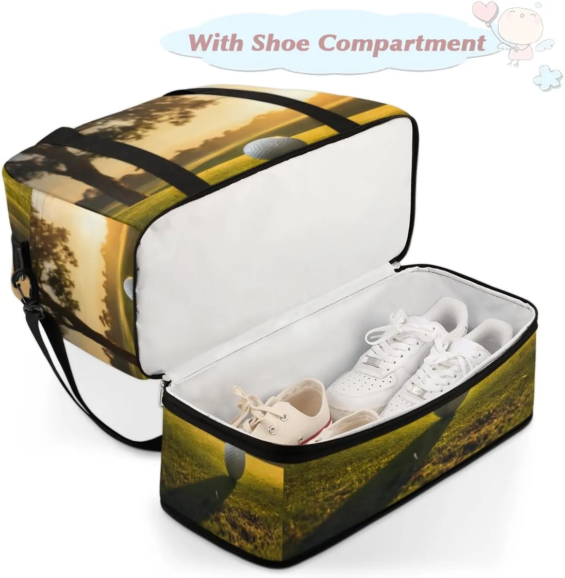 Golf Ball Sunset Foldable Travel Duffel Bag Overnight Weekender Bag with Shoes Compartment Sports Gym Bag for Men Women