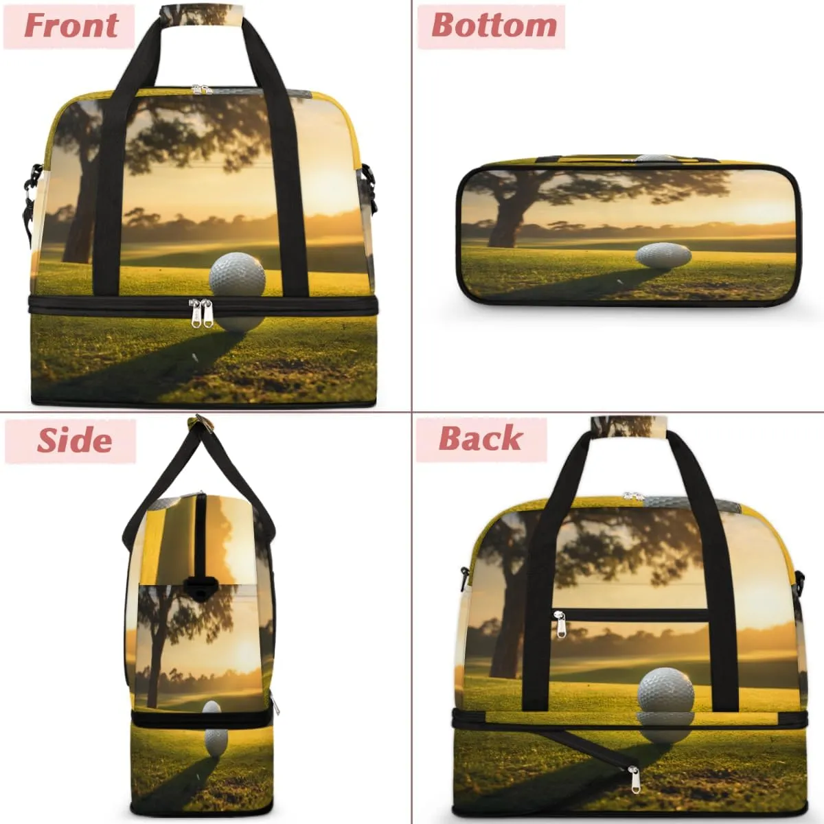 Golf Ball Sunset Foldable Travel Duffel Bag Overnight Weekender Bag with Shoes Compartment Sports Gym Bag for Men Women