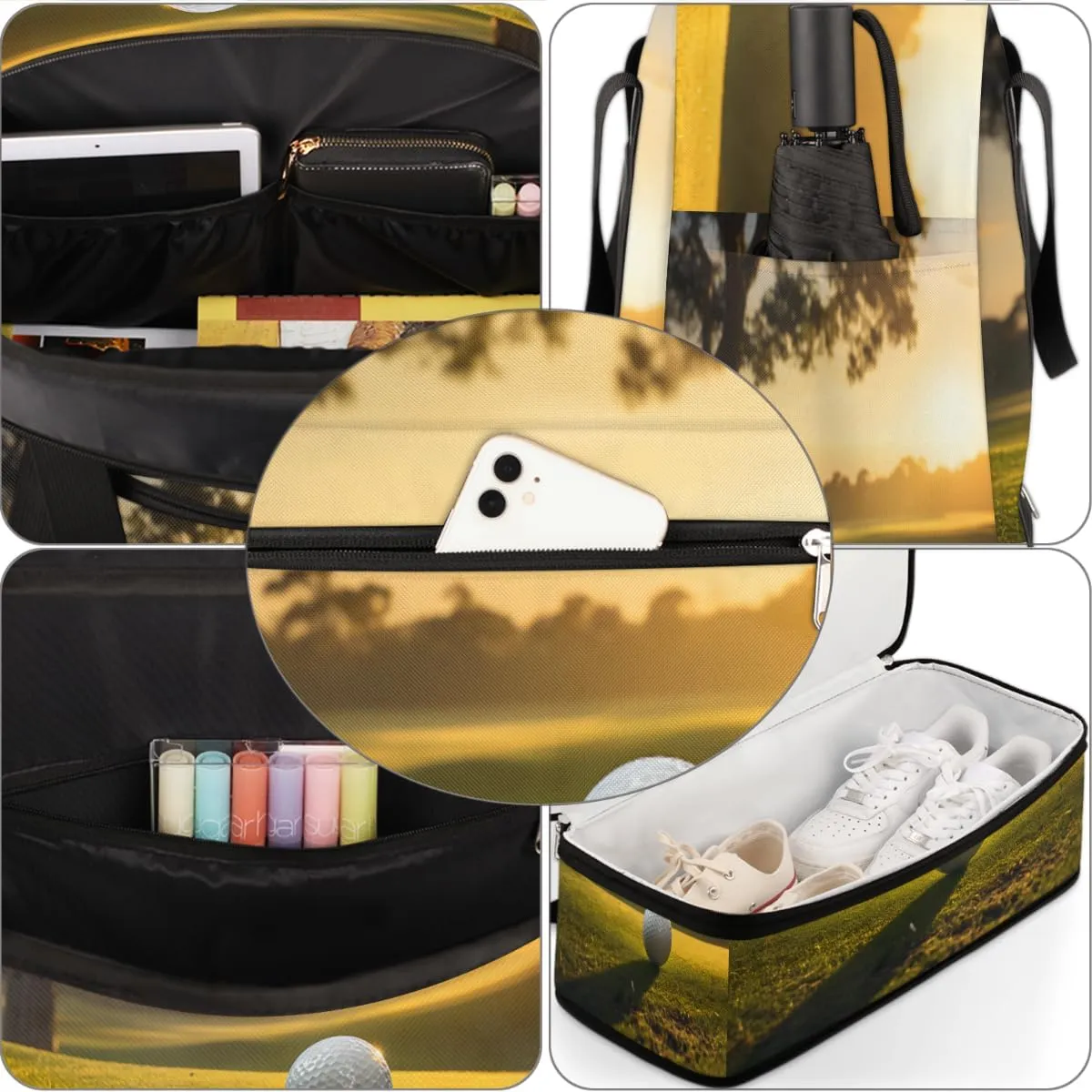 Golf Ball Sunset Foldable Travel Duffel Bag Overnight Weekender Bag with Shoes Compartment Sports Gym Bag for Men Women