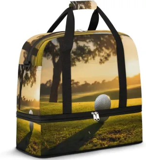 Golf Ball Sunset Foldable Travel Duffel Bag Overnight Weekender Bag with Shoes Compartment Sports Gym Bag for Men Women