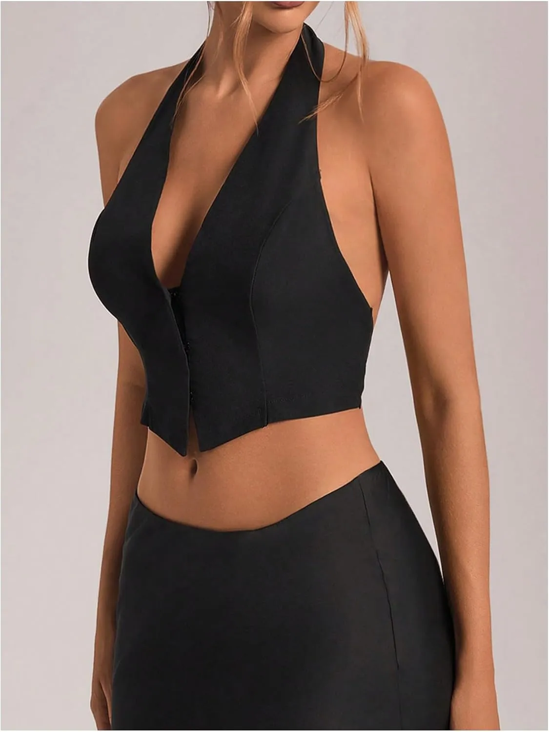 GORGLITTER Women's Backless Halter Vest Tops Split Hem Going Out Crop Camisole Tops