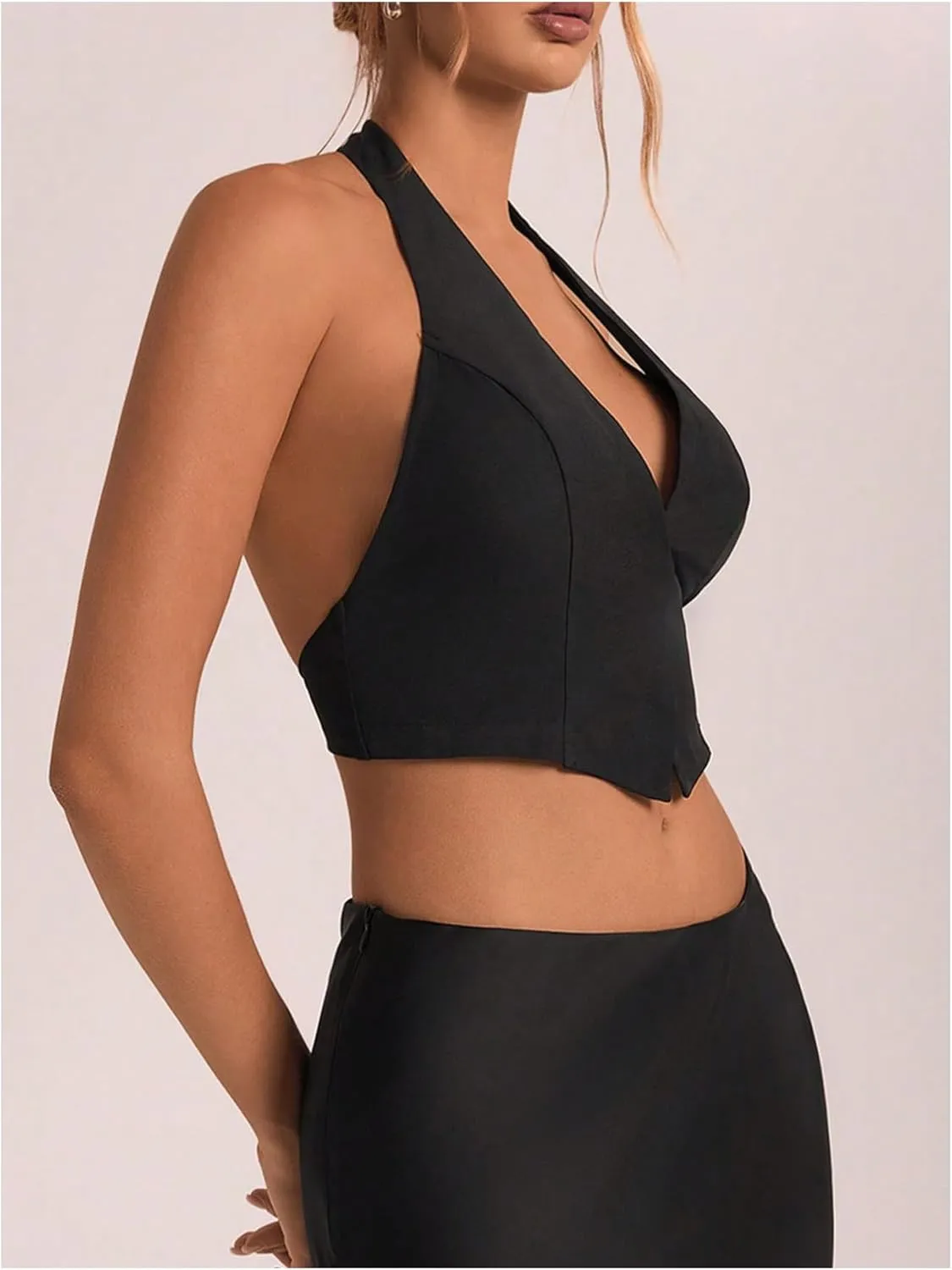 GORGLITTER Women's Backless Halter Vest Tops Split Hem Going Out Crop Camisole Tops