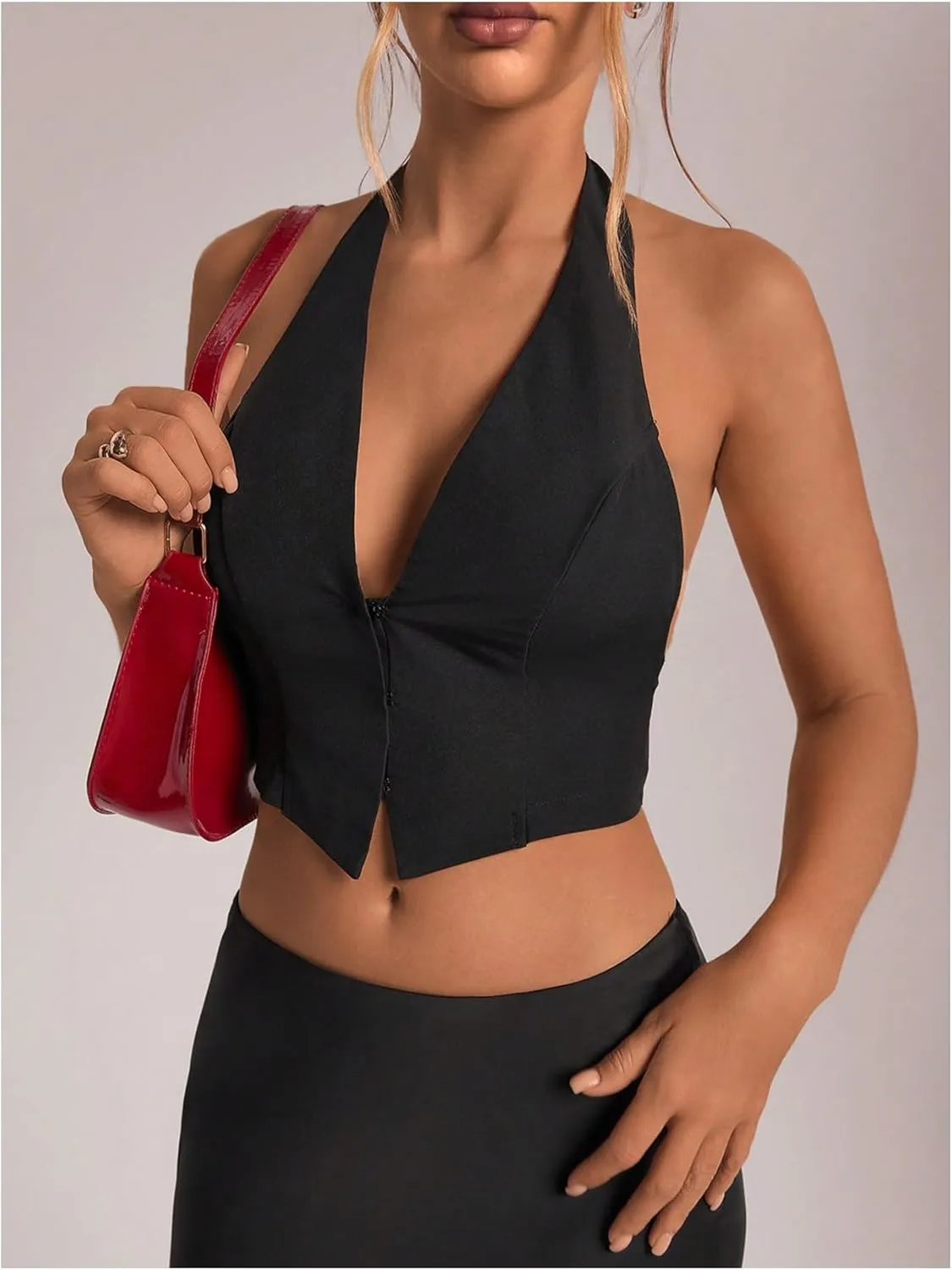 GORGLITTER Women's Backless Halter Vest Tops Split Hem Going Out Crop Camisole Tops