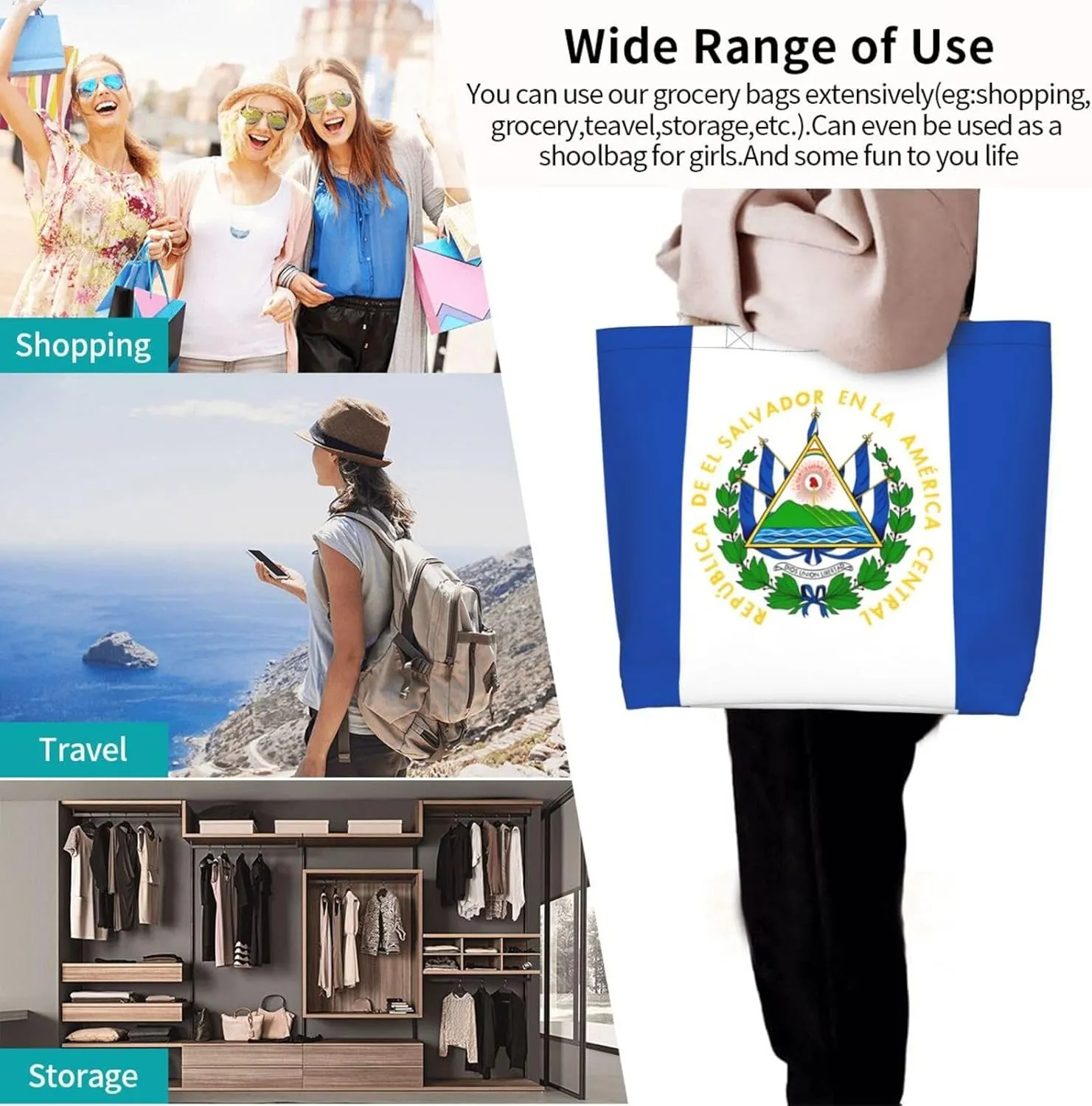 Guatemala El Salvador Flag Women's Tote Bag Large Capacity Single Shoulder Bags Handbag for Shopping Work