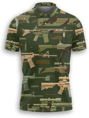Gun Polo Shirts for Men - Short Sleeve Golf Shirts Gun Lover Mens Polo T-Shirt Casual Style 01