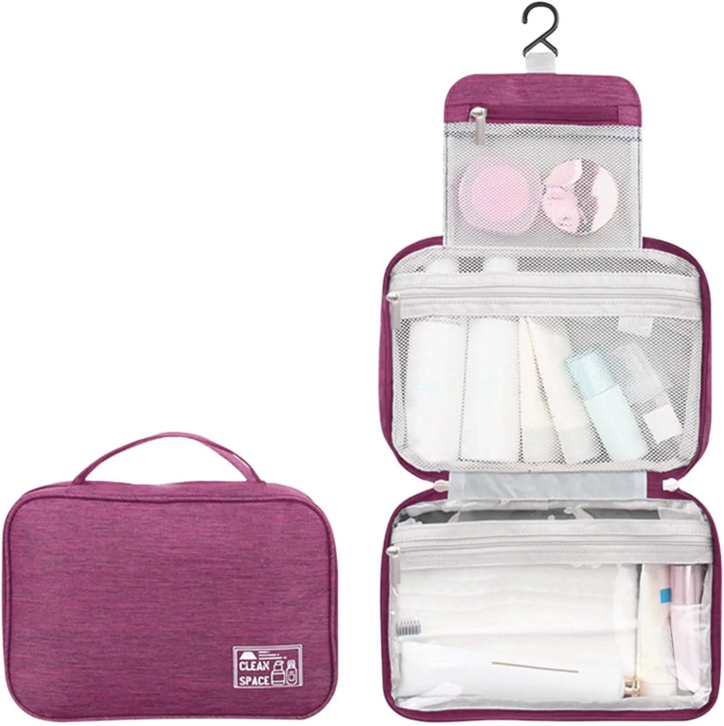 Hanging Toiletry Bags for Traveling,10" X 6.5" Makeup Bag Large,Foldable Portable Large Capacity Travel Toiletries Bag with Compartment,Water-Resistant Cosmetic Travel Bag,Travel Accessories