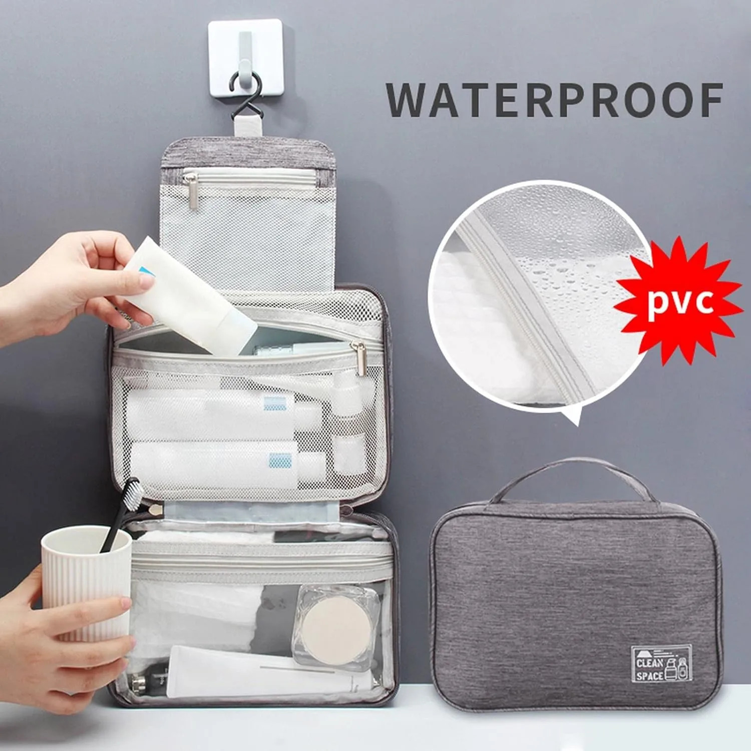 Hanging Travel Toiletry Bag for Men,10" X 6.5" Travel Makeup Bag,Large Capacity Foldable Portable Toiletries Travel Bag with Compartment,Water-Resistant Cosmetic Travel Bag,Travel Essentials