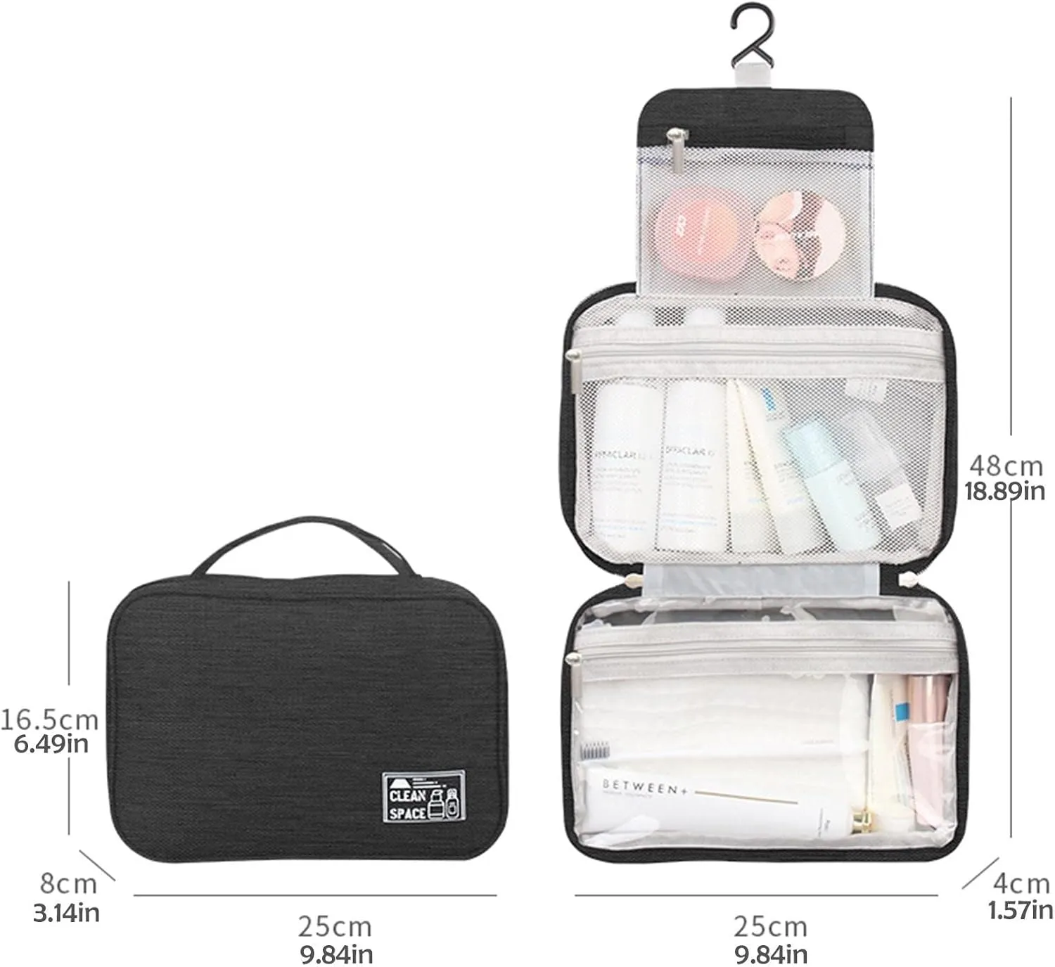 Hanging Travel Toiletry Bag for Men,10" X 6.5" Travel Makeup Bag,Large Capacity Foldable Portable Toiletries Travel Bag with Compartment,Water-Resistant Cosmetic Travel Bag,Travel Essentials