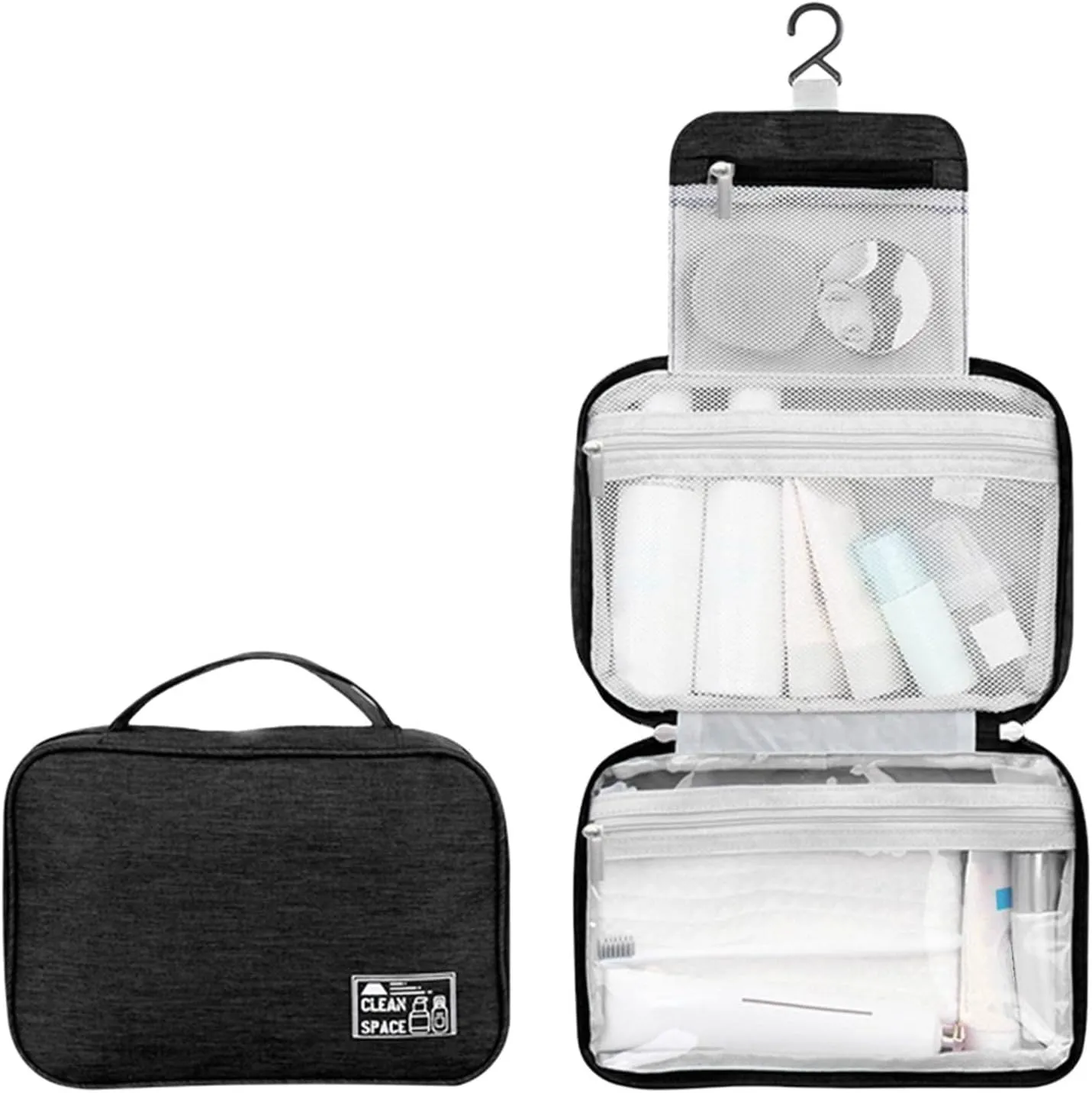 Hanging Travel Toiletry Bag for Men,10" X 6.5" Travel Makeup Bag,Large Capacity Foldable Portable Toiletries Travel Bag with Compartment,Water-Resistant Cosmetic Travel Bag,Travel Essentials
