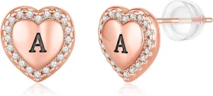 Heart Earrings for Girls Kids, 925 Sterling Silver Post Hypoallergenic Girls Earrings CZ Letter Earrings for Teen Girls Initial Earrings for Little Girls Kids Toddler Christmas Gifts