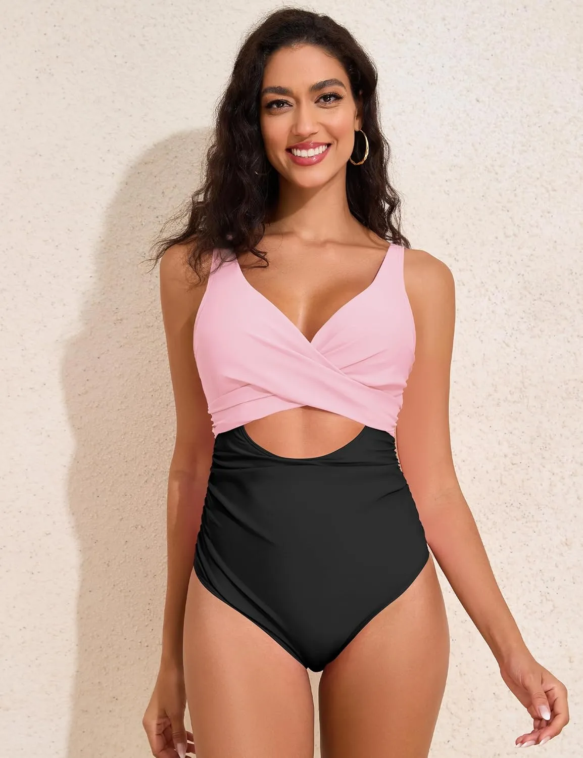 Hilor Women's Underwire One Piece Swimsuits Cross V Neck Swimwear Sexy Cut Out Bathing Suit Monokinis