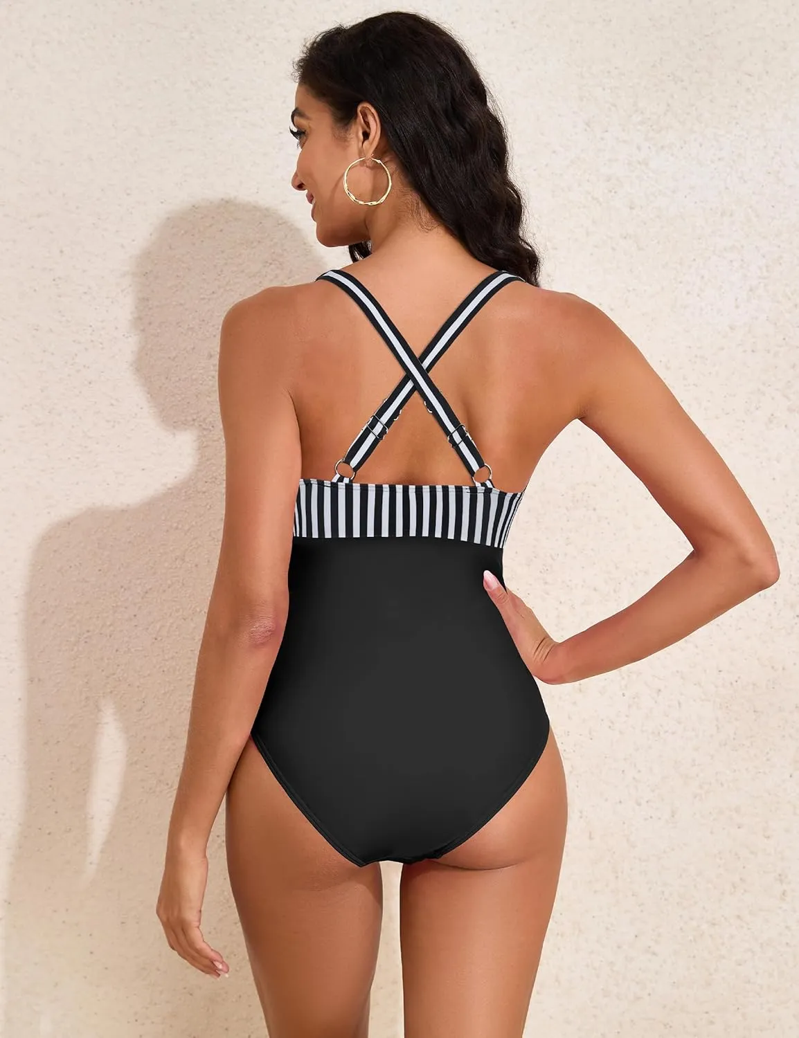 Hilor Women's Underwire One Piece Swimsuits Cross V Neck Swimwear Sexy Cut Out Bathing Suit Monokinis
