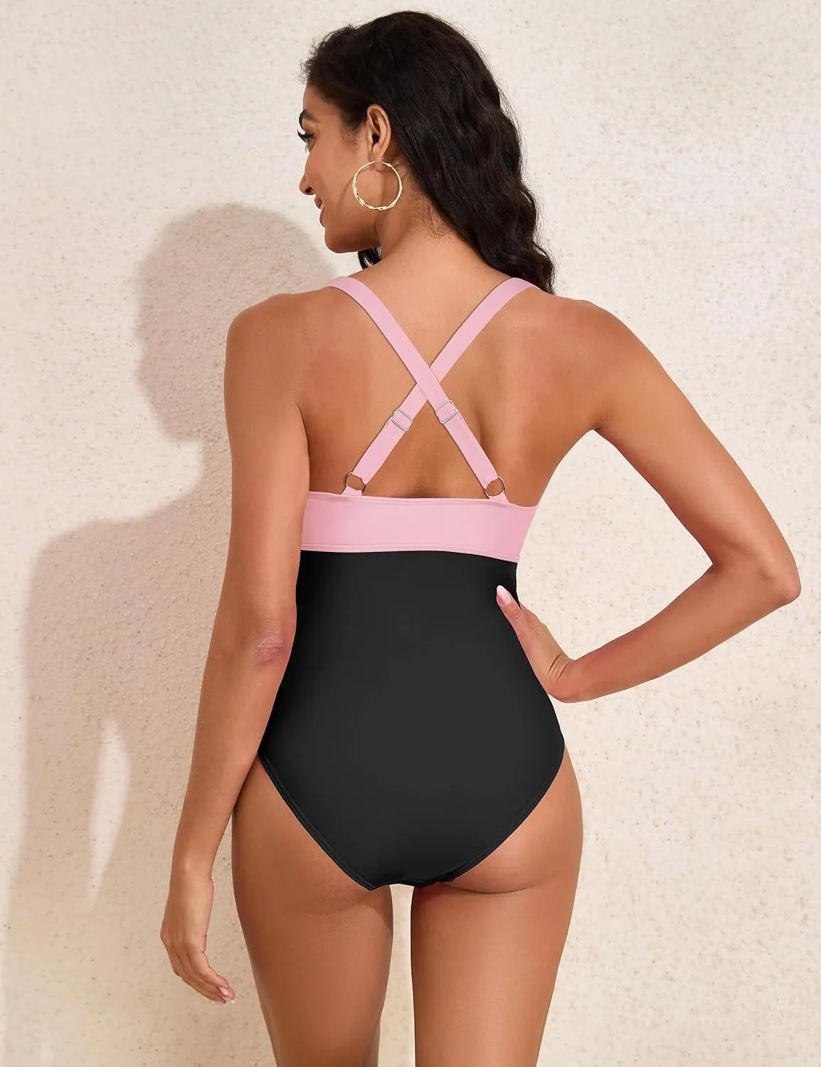Hilor Women's Underwire One Piece Swimsuits Cross V Neck Swimwear Sexy Cut Out Bathing Suit Monokinis