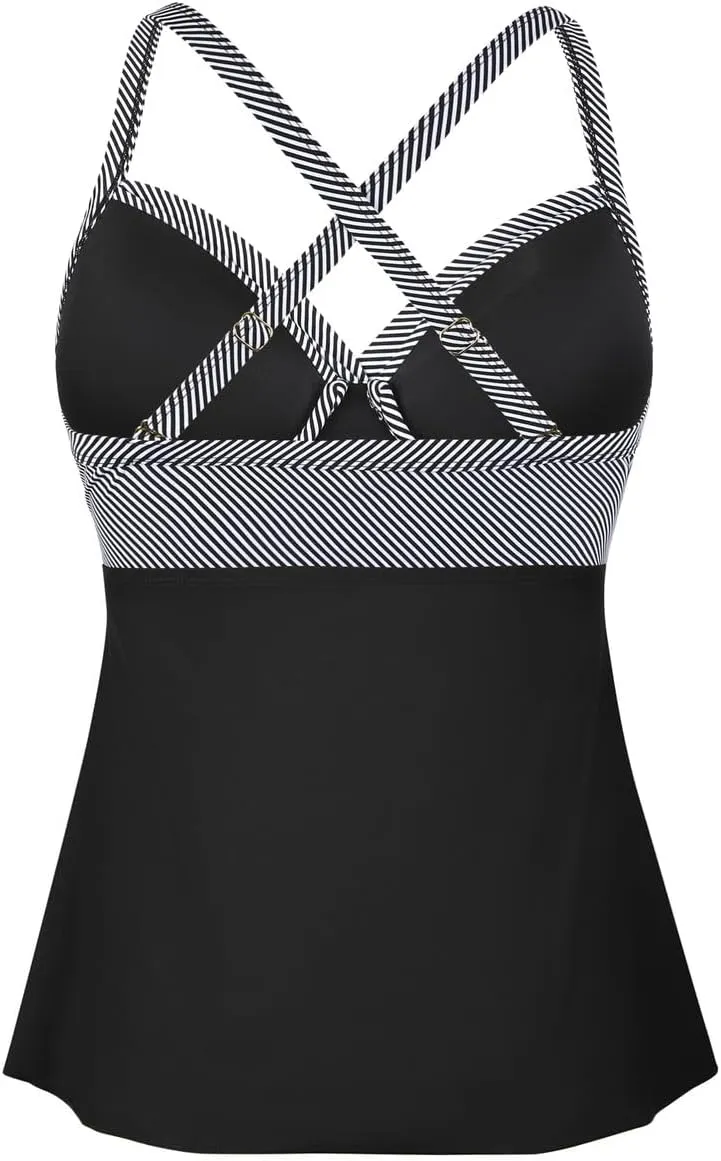 Hilor Women's Underwire Tankini Top Swimwear Twist V Neck Swimsuit for Big Busted Flared Flowy Bathing Suit