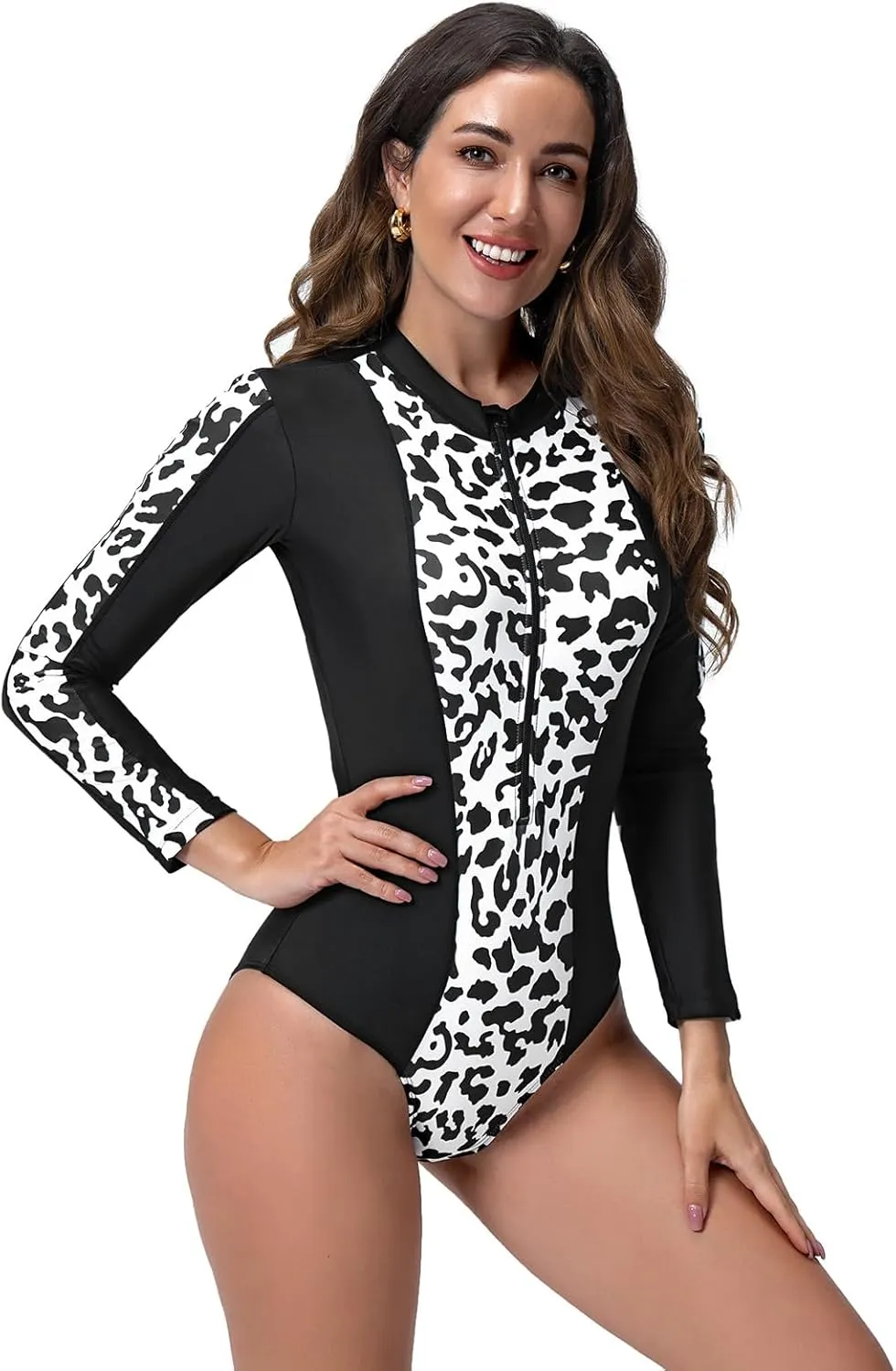 IBTOM CASTLE Women Rash Guard Long Sleeve One Piece Swimsuit UV Protection Zipper Swimwear Tummy Control Surfing Bathing Suit