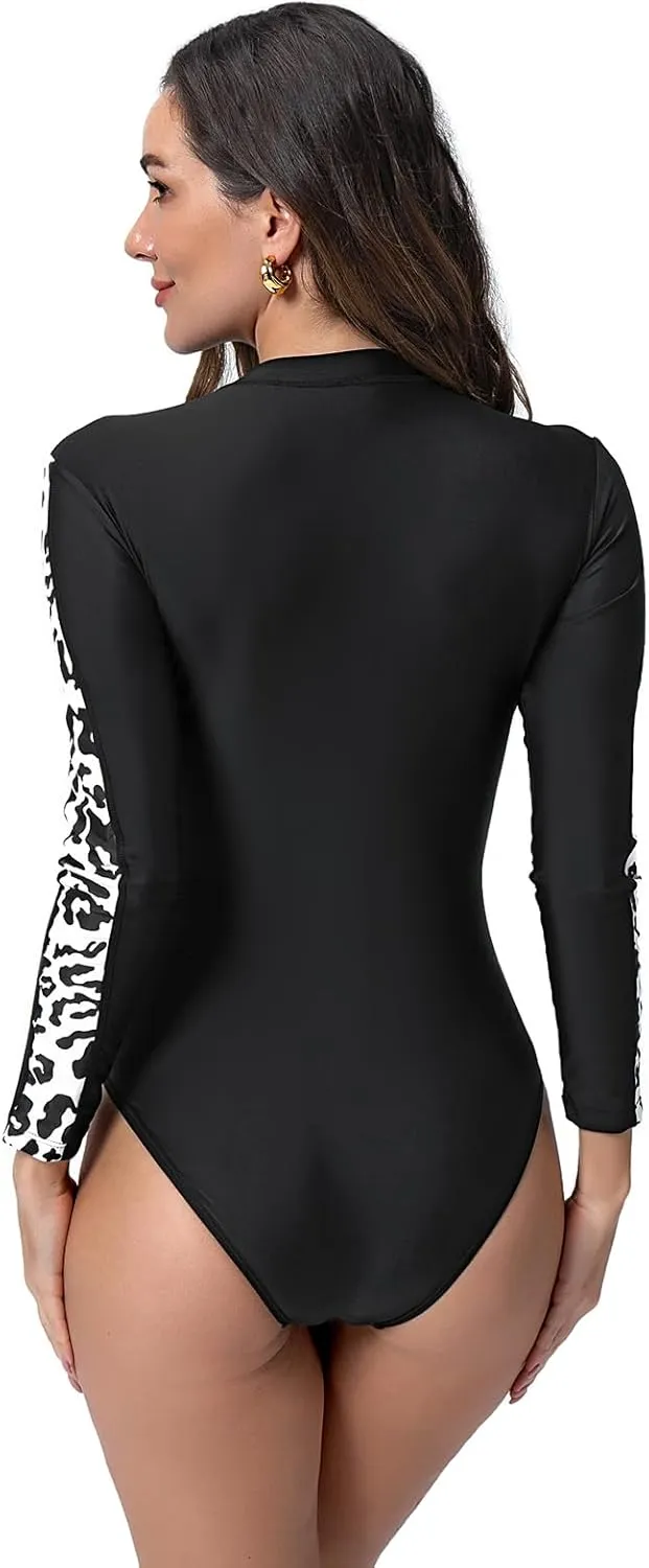 IBTOM CASTLE Women Rash Guard Long Sleeve One Piece Swimsuit UV Protection Zipper Swimwear Tummy Control Surfing Bathing Suit