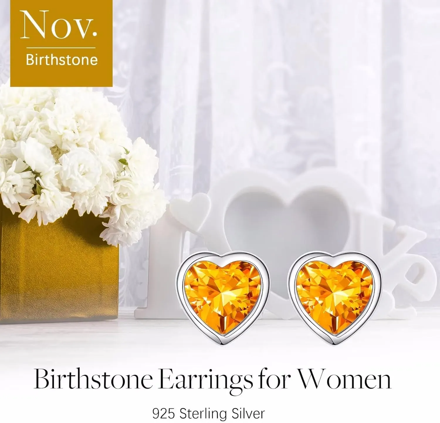 Iefil S925 Sterling Silver Heart Birthstone Stud Earrings for Women, Mothers Day Gifts Earrings