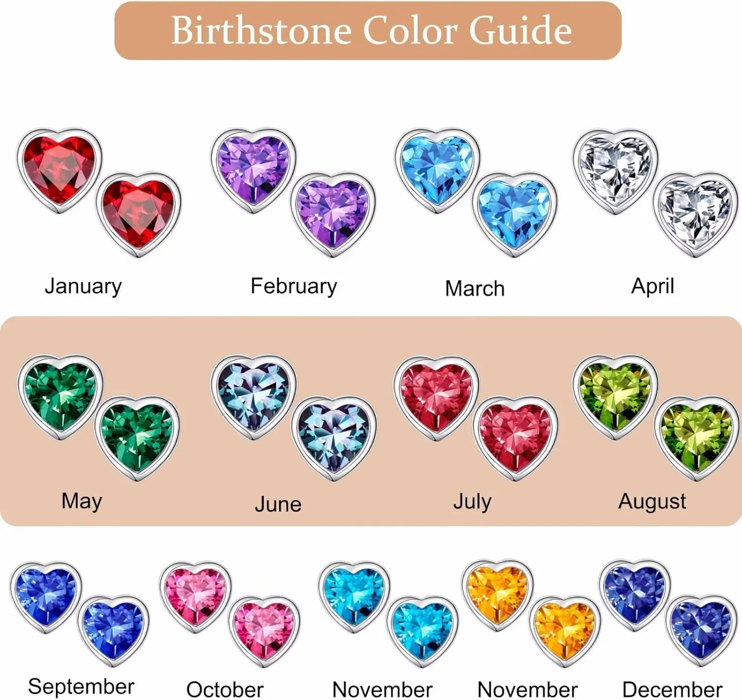 Iefil S925 Sterling Silver Heart Birthstone Stud Earrings for Women, Mothers Day Gifts Earrings