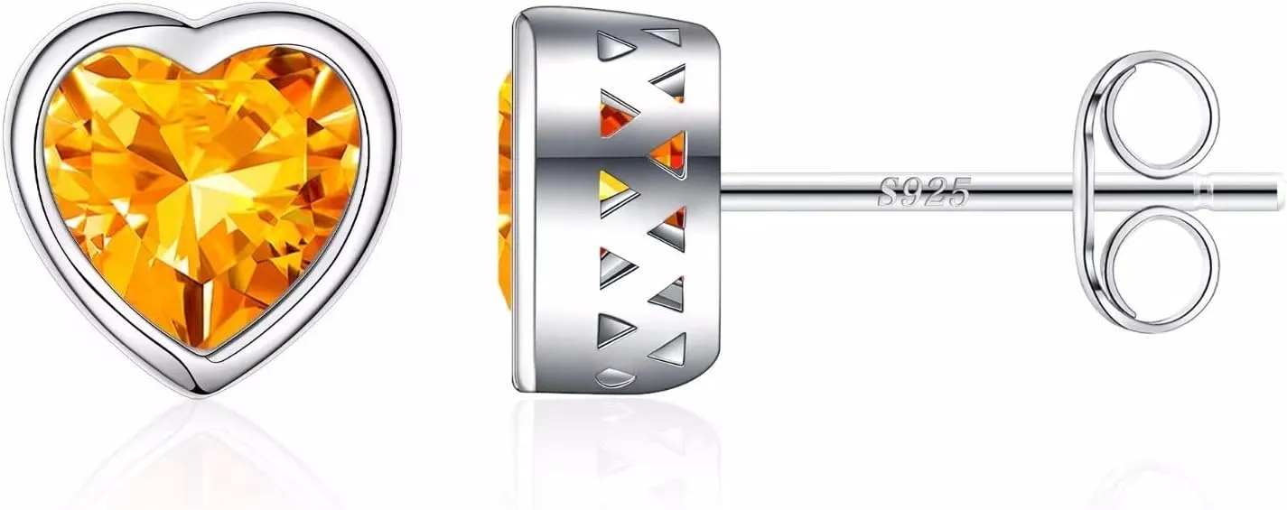 Iefil S925 Sterling Silver Heart Birthstone Stud Earrings for Women, Mothers Day Gifts Earrings