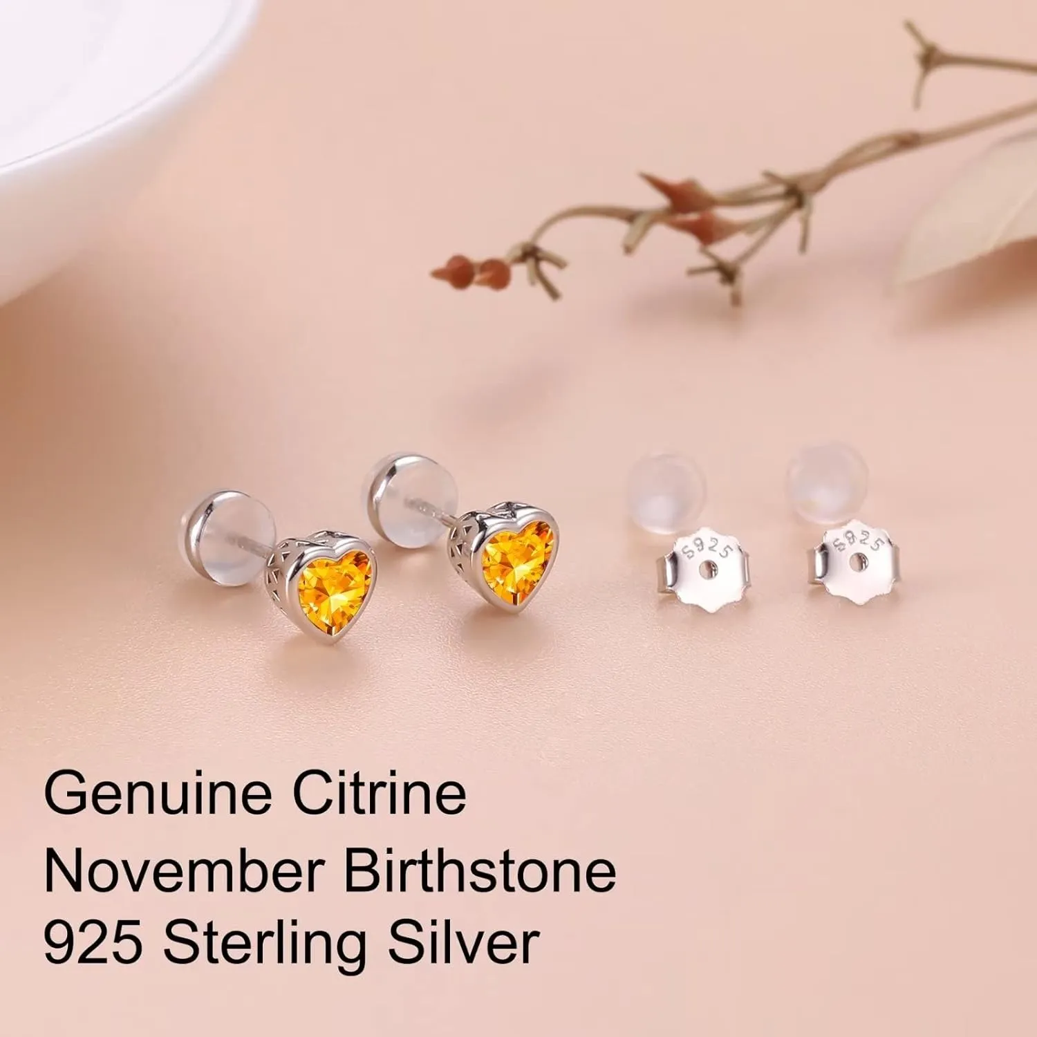 Iefil S925 Sterling Silver Heart Birthstone Stud Earrings for Women, Mothers Day Gifts Earrings