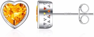 Iefil S925 Sterling Silver Heart Birthstone Stud Earrings for Women, Mothers Day Gifts Earrings