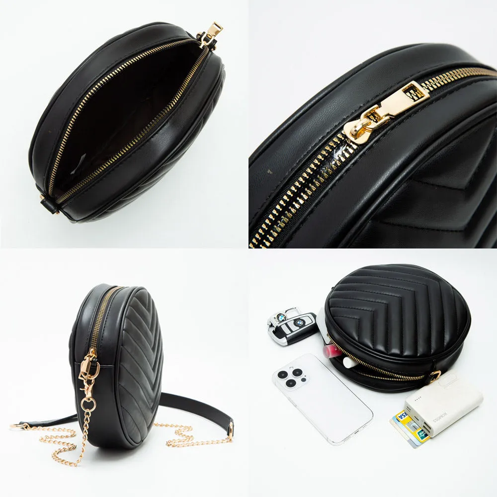 iLLASPARKZ Chevron Patterned Faux Leather Round Crossbody Bag