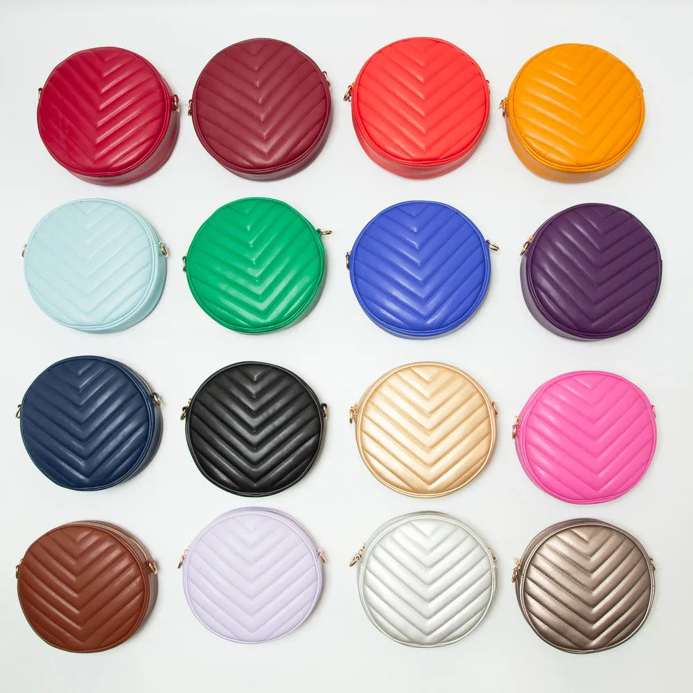 iLLASPARKZ Chevron Patterned Faux Leather Round Crossbody Bag