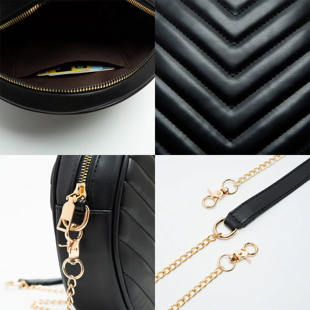 iLLASPARKZ Chevron Patterned Faux Leather Round Crossbody Bag