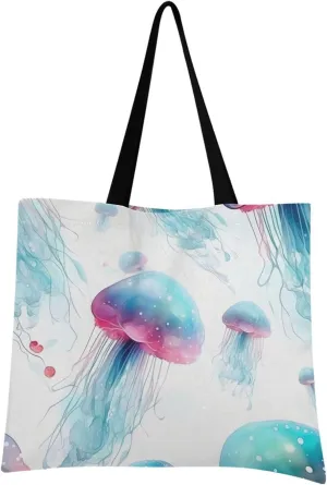 Jellyfish Tote Bag for Women Girl Canvas Shoulder Handbags Reusable Grocery Bags Large Purse with Inner Pocket 214a5249