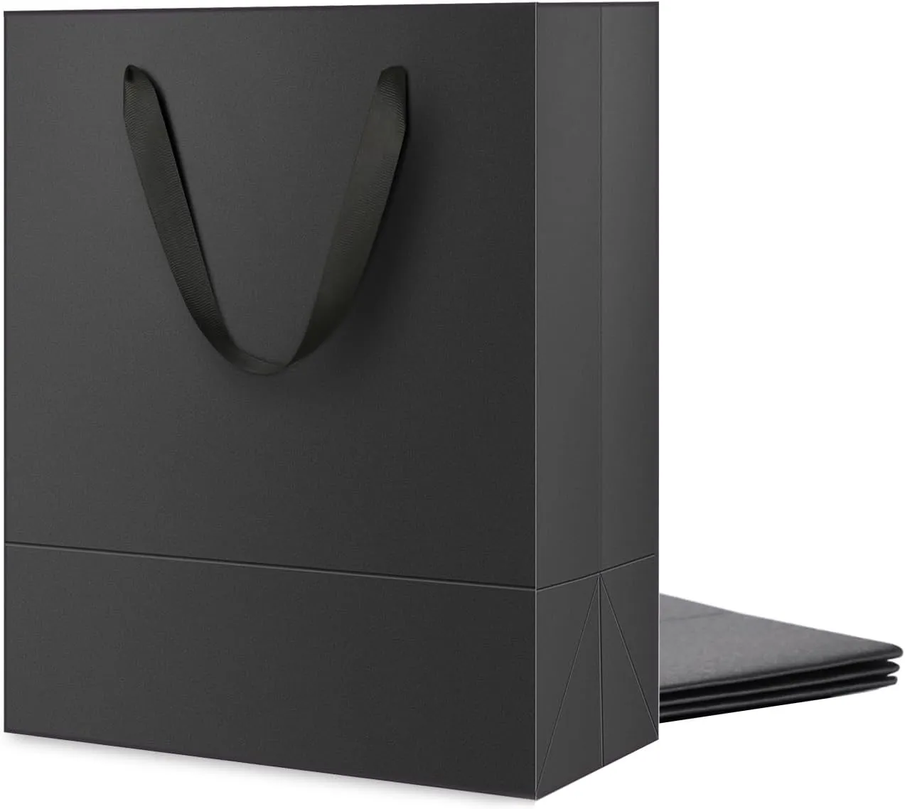 JINMING 4 Gift Bags 7x4x9 Inches, Matte Black Gift Bags, Small Gift Bags Bulk for Light Weight Gift, Premium Gift Bags with Handles for All Occasions