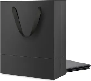 JINMING 4 Gift Bags 7x4x9 Inches, Matte Black Gift Bags, Small Gift Bags Bulk for Light Weight Gift, Premium Gift Bags with Handles for All Occasions