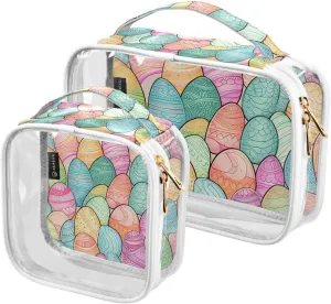 Joko Ivery Easter Egg Colorful 2 Pieces Clear Makeup Cosmetic Toiletry Bags for Women Men PVC Portable Travel Storage Carry Pouch with Gold Zippers Organizer Case for Bathroom Organizing Traveling