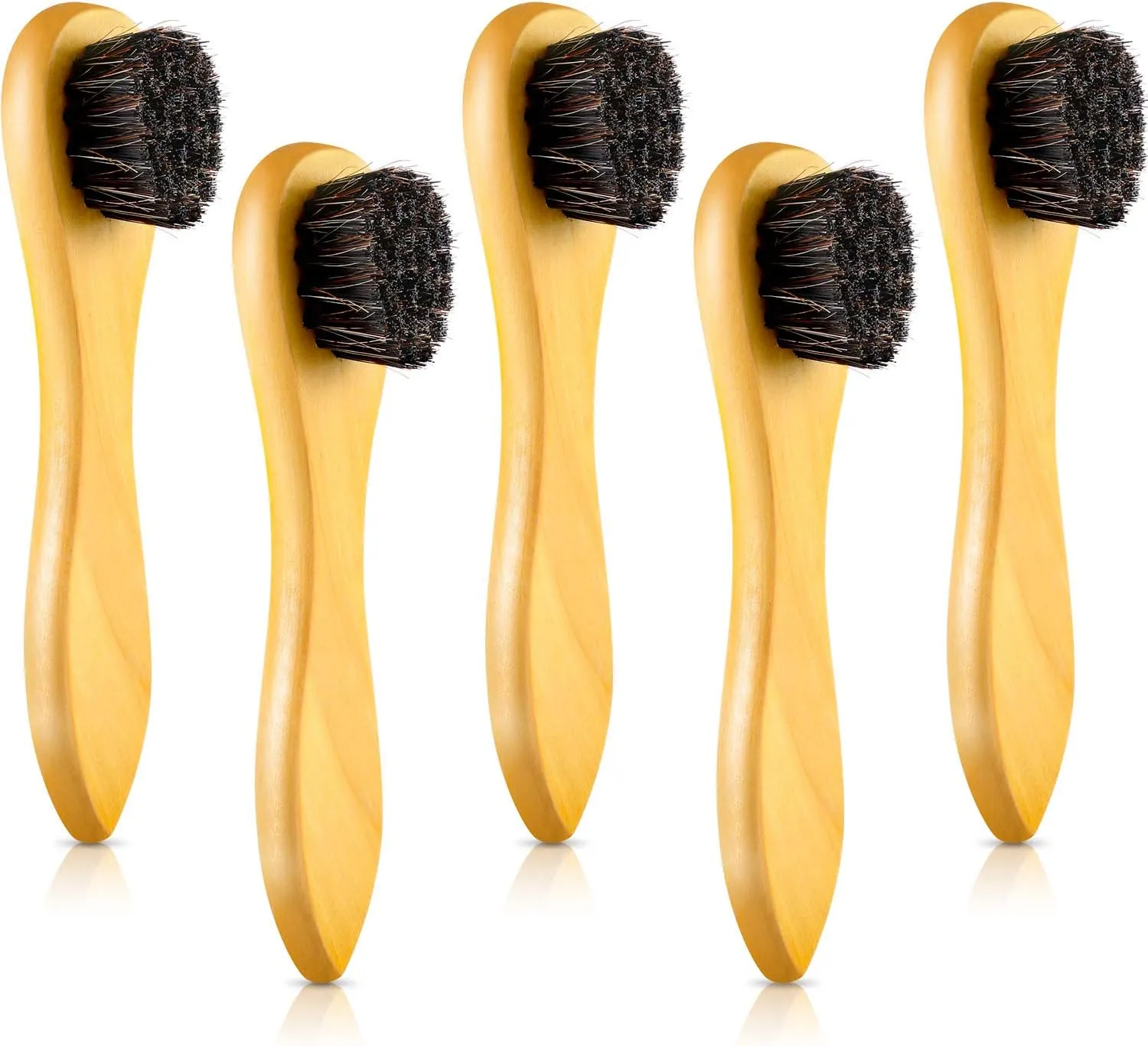 Jovitec 5 Pack Horsehair Polish Applicator Brush Kit Saddle Soap Shoe Shine Brush Dauber Wooden Care Shine Clean for Leather Boot Bag